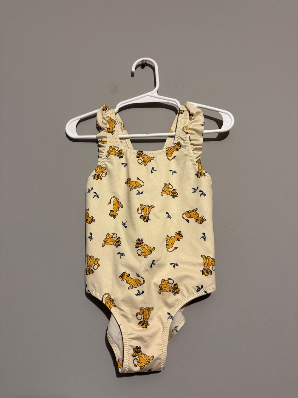 Zara girls  One Piece Swimsuit Cream with Yellow simba lion king Disney Print